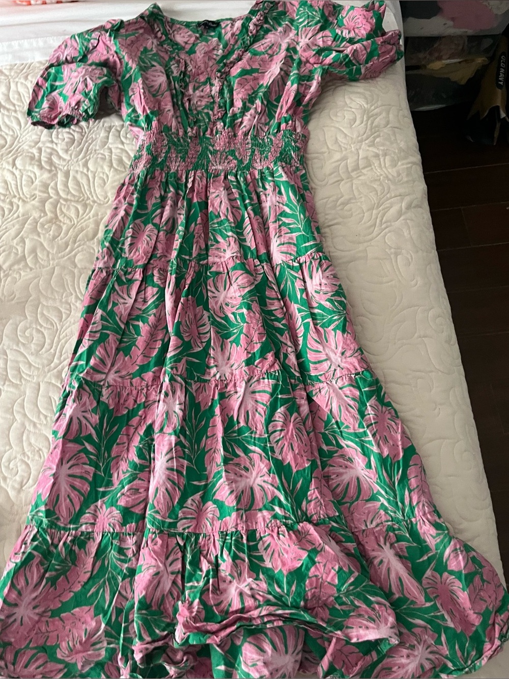 Meadow Rhodes Pink & Green Tropical Floral Maxi Dress Size XL
